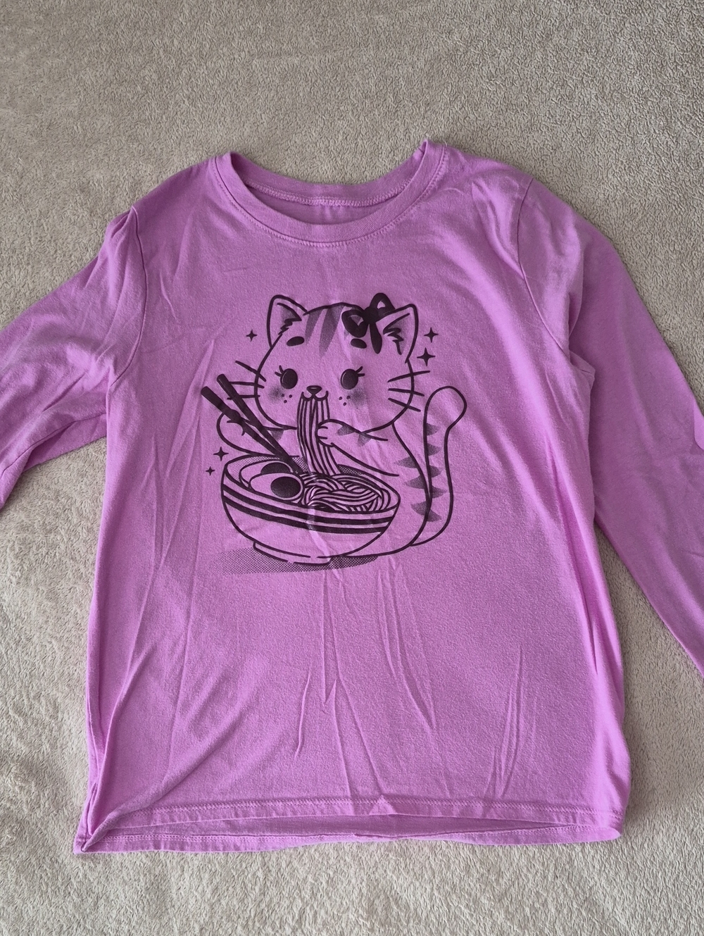 The Children's Place Lilac Long Sleeve Tee with Cat Ramen Graphic